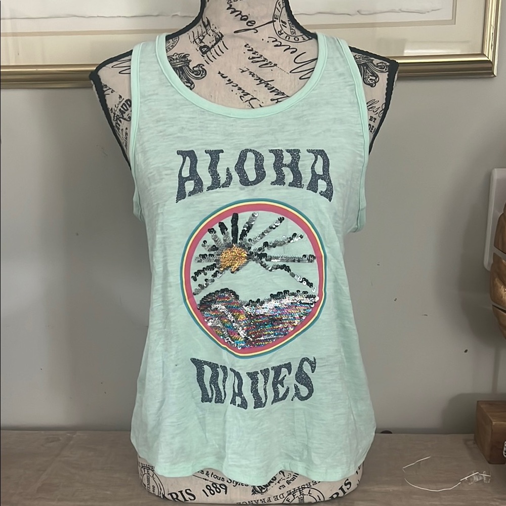 Mint Green Graphic Relaxed Tank Top